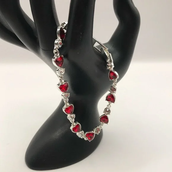 Avon Red Acrylic Hearts and Silver-Tone Tennis Bracelet - Picture 4 of 10